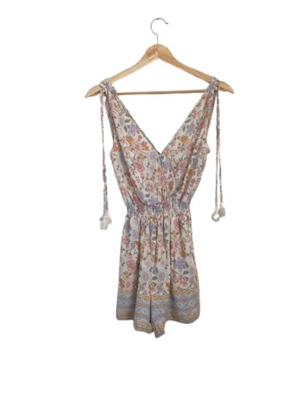 BeBop Cream Pastel Floral V-Neck Romper WITH POCKETS Size Xs